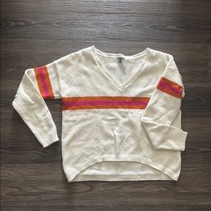 Charlotte Russe Cream Sweater with Pink and Orange Stripes